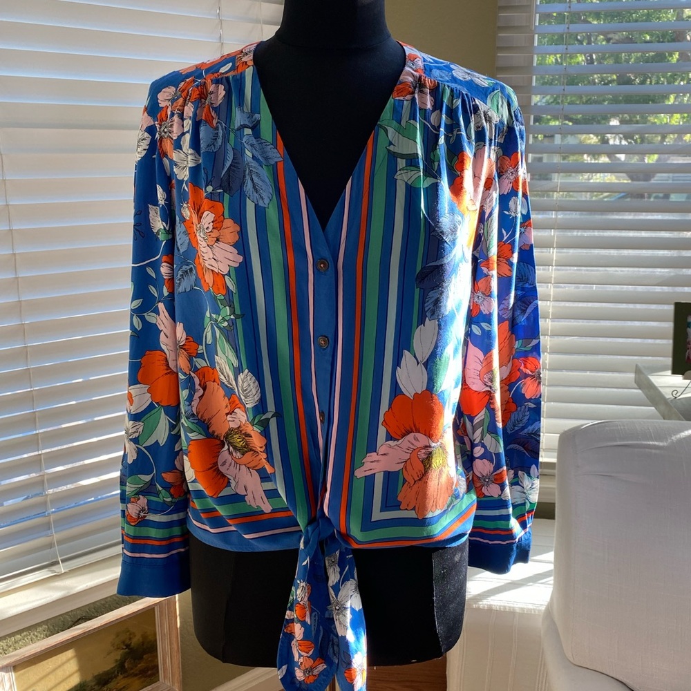 Maeve Blue Floral Button Down Shirt